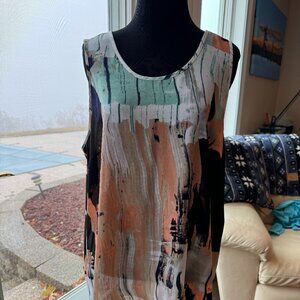 Silky, Soft, Flowing tank top in salmon, aqua, black and white. Size XL.